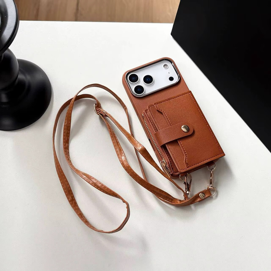Crossbody Lanyard Wallet Strap Handyhülle für Apple iPhone Air 16 15 17 Pro Max 11 12 13 14 Plus mit Kartenfächern aus PU-Leder und Silikon in Schwarz - Bild 2