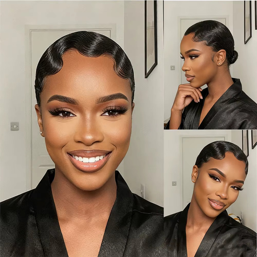 OYM HAIR Echthaar-Perücke, Pixie-Schnitt, schwarz, Damen - Bild 2