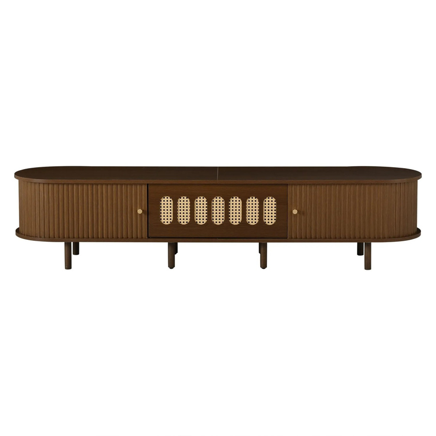 okwish TV Schrank mit Rattan Rolltüren aus MDF für dein Wohnzimmer in Nussbaum Braun, B/T/H: 180 x 40 x 40 cm - Bild 2