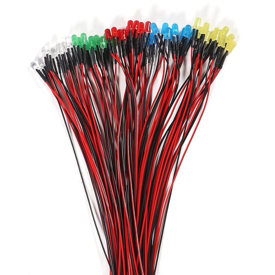 AOKIN 90 Stück 12V LED-Set mit 5mm Einzel-LEDs in 7 Farben (RGB, Weiß, Rot, Gelb, Grün, Blau) vorverdrahtet - Bild 2
