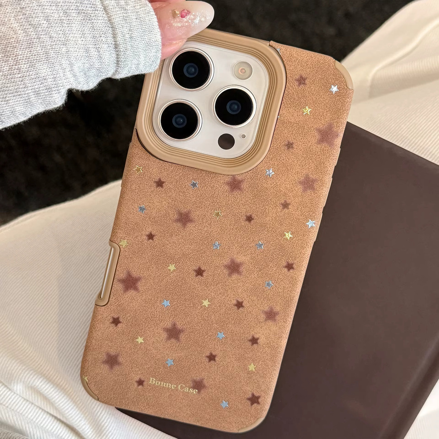 MUQGEW Koreanische Handyhülle mit Sternen und Ledertextur für iPhone 11 bis iPhone 17 Pro Max, Florales Softcover, Stoßfest - Bild 4