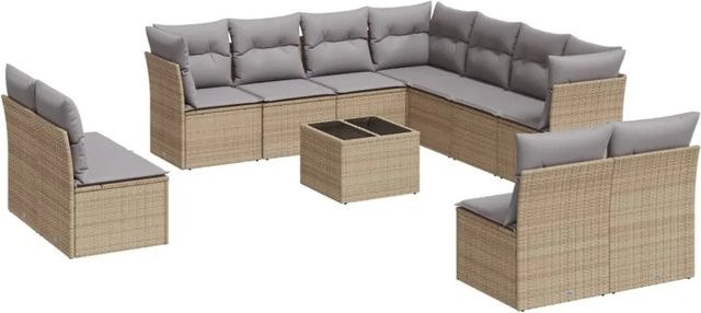 vidaXL 12-teilige Garten-Sofagarnitur in U-Form aus Polyrattan in Beige-Grau mit Kissen und Stauraum - Bild 1