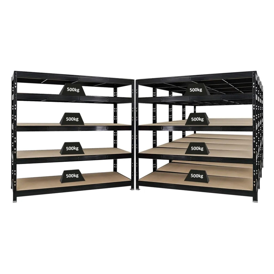 PROREGAL Rhino Profi Schwerlastregal Schwarz mit 5 verstellbaren Ebenen aus MDF-Holzplatten, B/H/T: 200 x 180 x 60 cm - Bild 2