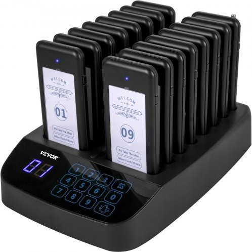 VEVOR Kabelloses Restaurant Rufsystem mit 16 Pager-Unterlagen und Touchscreen, 98 Kanäle, Schwarz - Bild 1