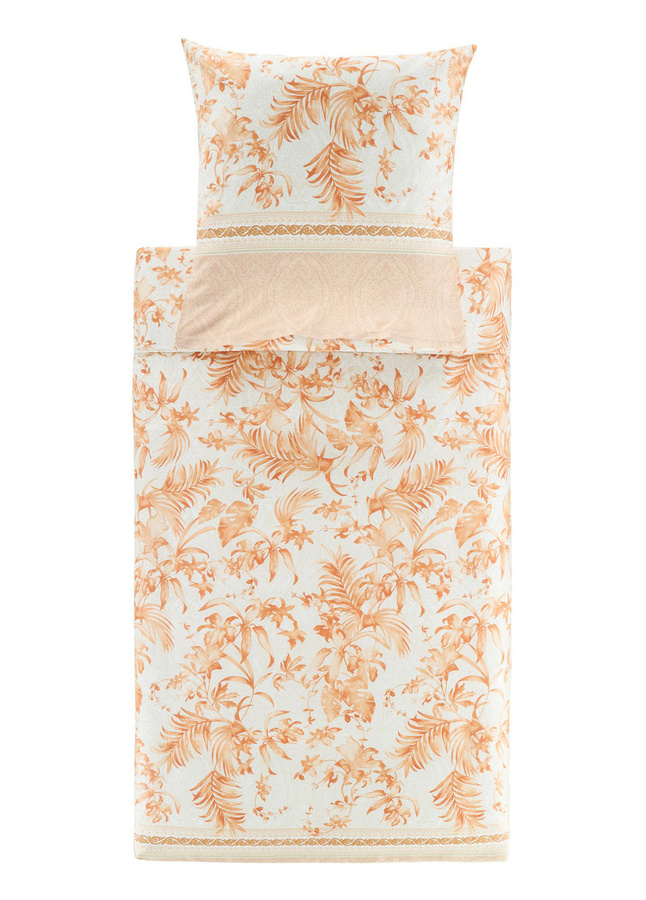 Bassetti Mako-Satin Bettwäsche IBISCUS TATTOO mit Reißverschluss, Farbe: Karamell/Beige/Orange, Floral-Design - Bild 1