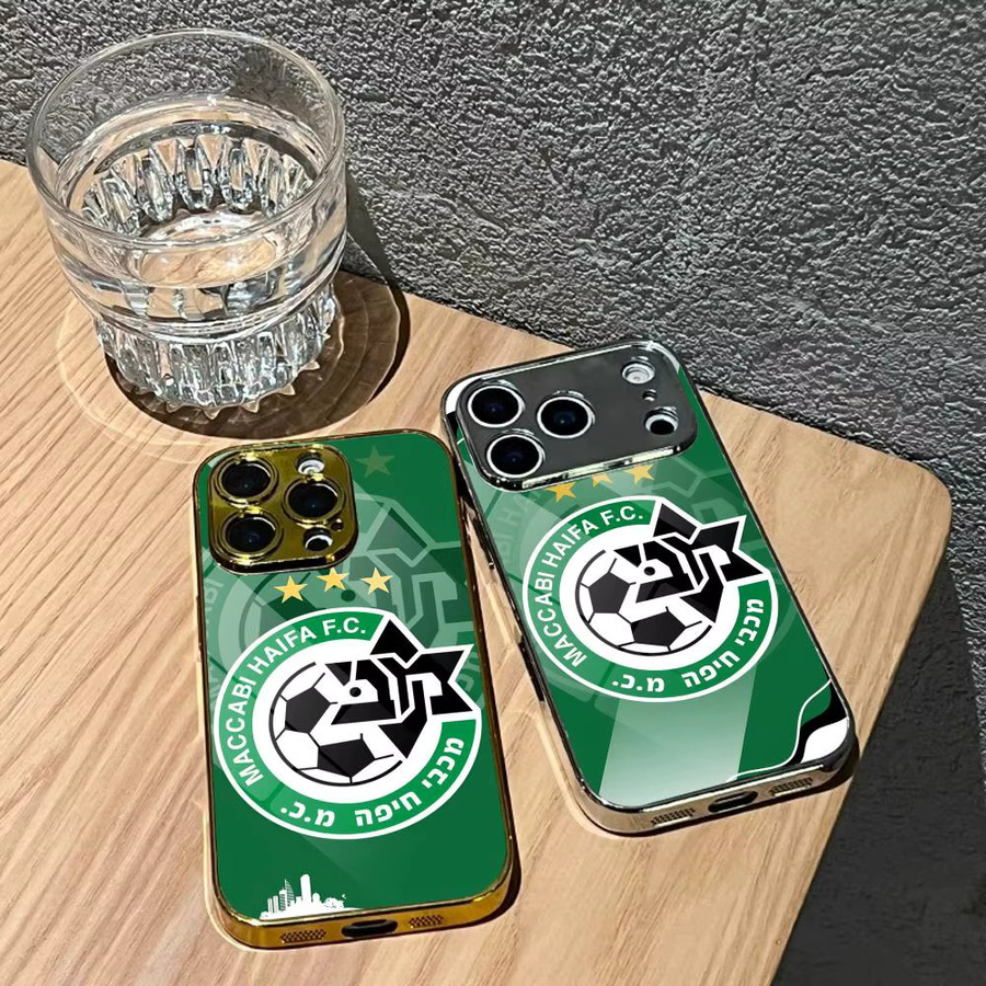 M-Maccabi H-Haifa Handyhülle für iPhone 17 16 15 14 13 12 Pro Max Plus mit Metall-Bumper und gehärteter Glasrückseite in Grün - Bild 4