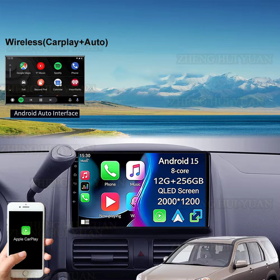 TIEYEZ Android 16 Auto-Multimedia-Videoplayer für Honda CR-V CRV 2 (2001 - 2006) mit Carplay, GPS, QLED Display und 360 Kamera, Schwarz - Bild 3