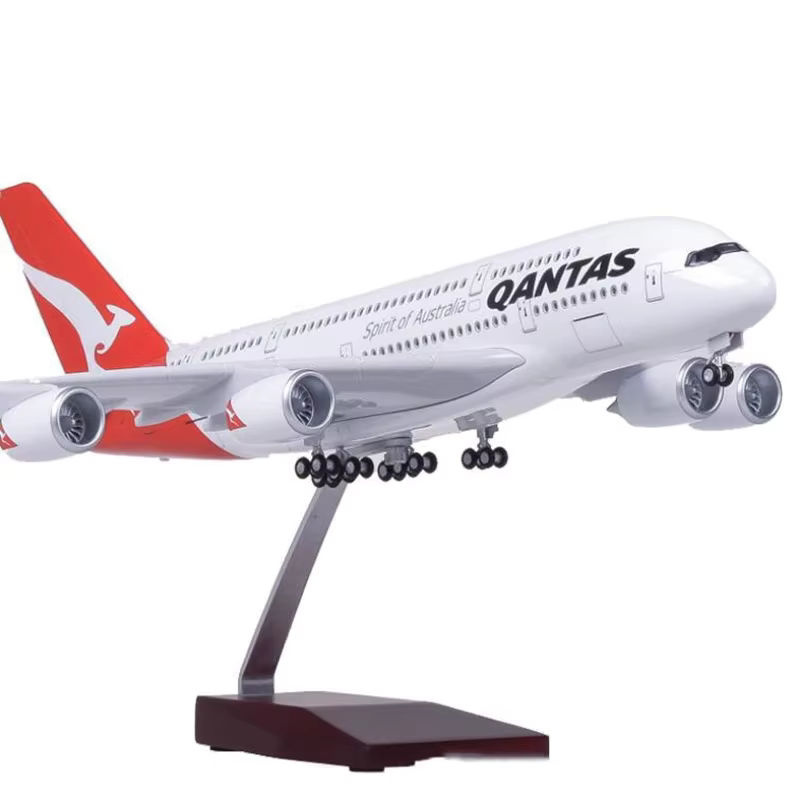 Hang Kun Flugzeugmodell A380 Qantas Airline in Weiß, Maßstab 1:160, aus Kunstharz und Kunststoff mit Licht und Rädern - Bild 3