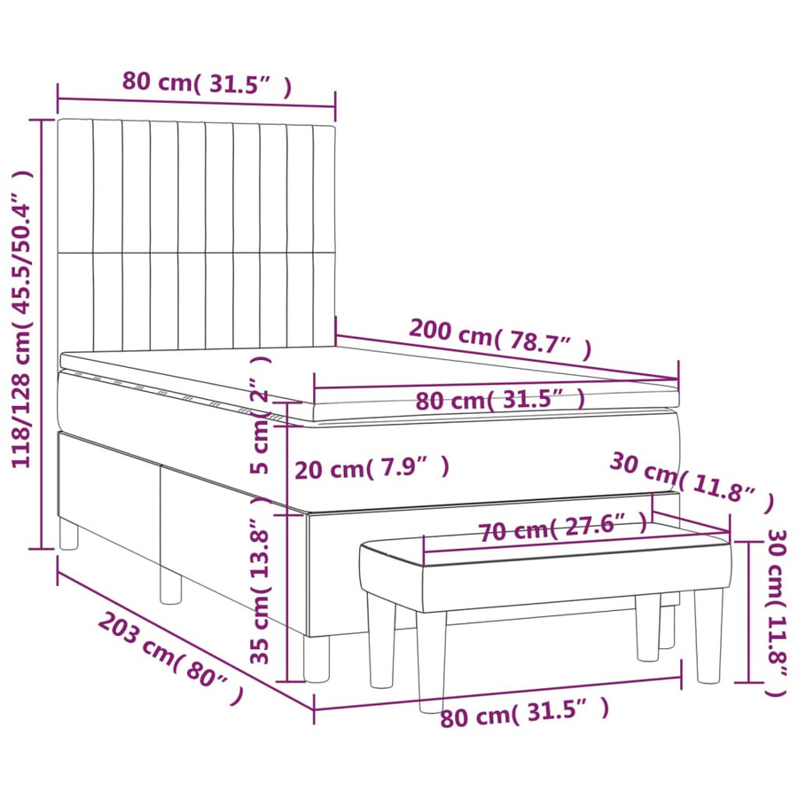 vidaXL Boxspringbett mit Matratze Hybrid-Design in Taupe, B/T/H: 80 x 200 cm - Bild 3