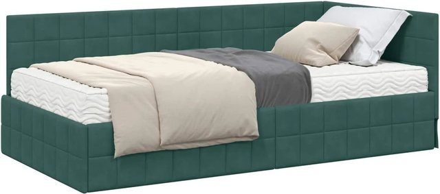 vidaXL Eckbettgestell mit 2 Matratzen und Kopfteil in Grün aus Samt, B/T/H: 100 x 200 x 104 cm - Bild 1