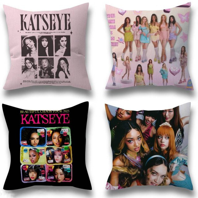 Dekorativer Kissenbezug K-KATSEYE Kpop Design für Sofa und Wohnzimmer, quadratisch, 30 x 30 cm - Bild 1