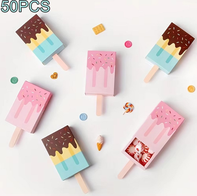 50 Stück Eisform Geschenkboxen aus Papier in Pink und Multicolour für Hochzeit, Geburtstag oder Baby Shower - Bild 1