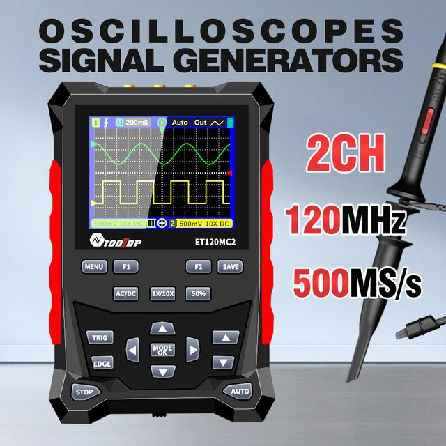 TOOLTOP ET120MC2 Tragbares Smart-Oszilloskop Zweikanal 120 MHz 500 MSa/S Schwarz - Bild 1