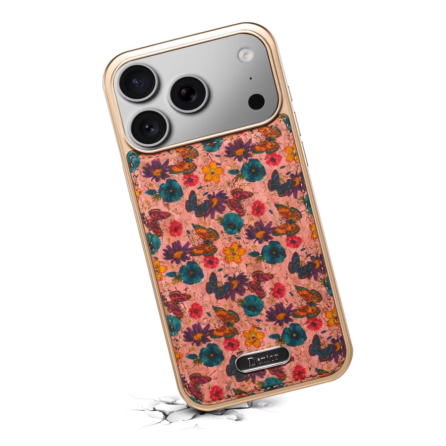 Denior Magnetische Kabellose Ladehülle mit Kork Blumenmuster für iPhone 17-13 Pro Max Plus, Pink/Multicolour, Zerlegbar und Austauschbar - Bild 2