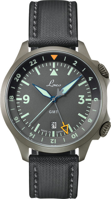 Laco Fliegeruhr, Automatik, Edelstahl, 43 mm, Leder, Grau - Bild 1
