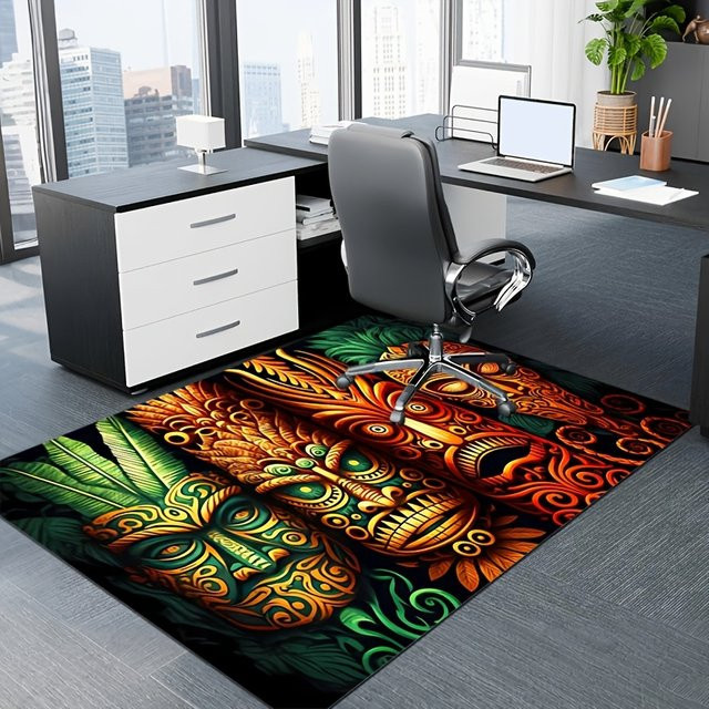 VIKAMA Tiki Maskenteppich in Multicolour, rechteckiger Ethno-Teppich für Wohnzimmer, Schlafzimmer oder Eingangsbereich - Bild 1