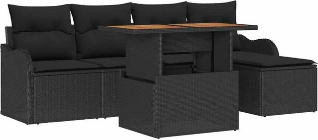 vidaXL Gartensofa-Set aus Poly-Rattan und Akazienholz in Schwarz mit 6 Kissen und Stauraumfunktion - Bild 1