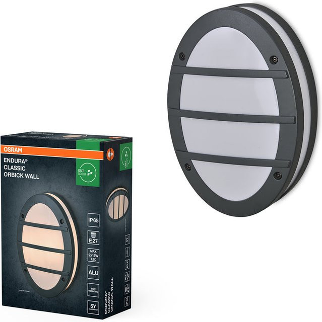 Osram Endura Classic Orbick W Außenleuchte Wandleuchte aus Aluminium in Grau mit E27-Fassung und IP65 Schutzklasse - Bild 1