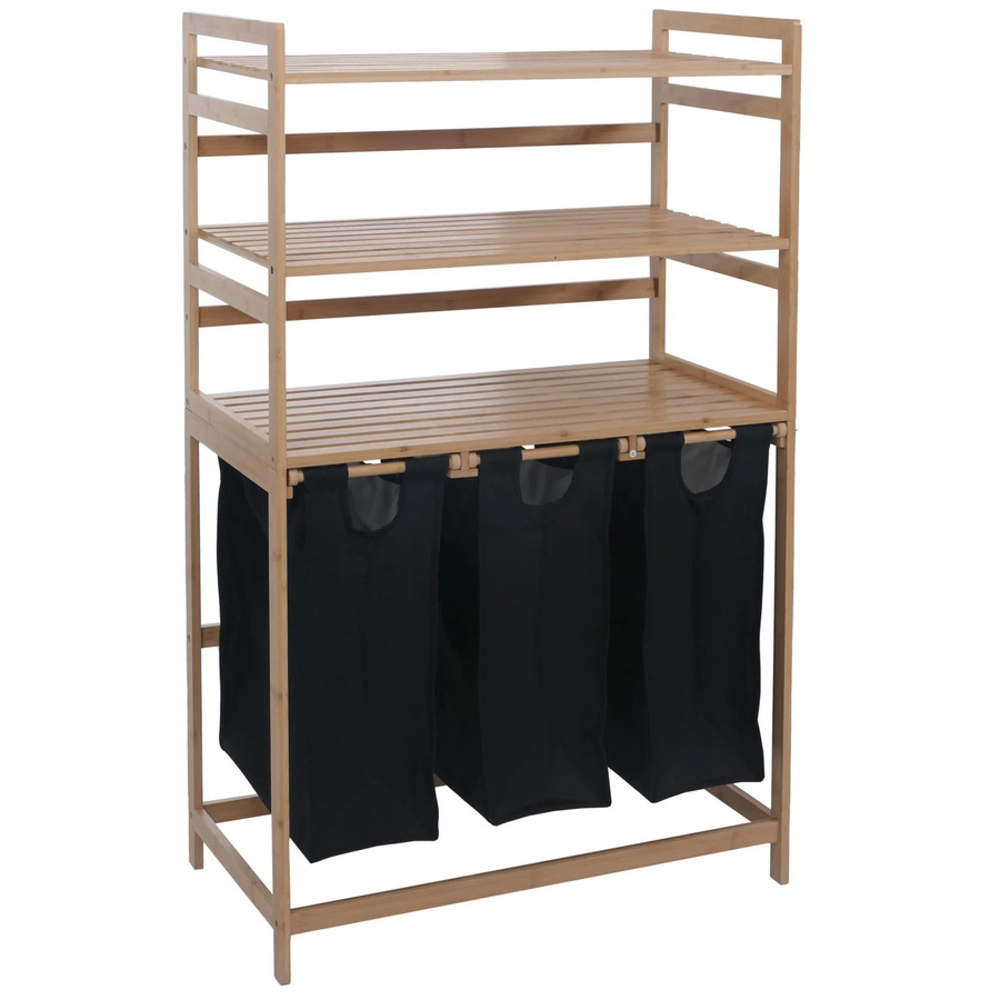 MCW Bambus Wäschesammler P78 Wäschesortierer mit 3 Ablagen, Schwarz, B: 125 cm, T: 40 cm, H: 80 cm - Bild 3