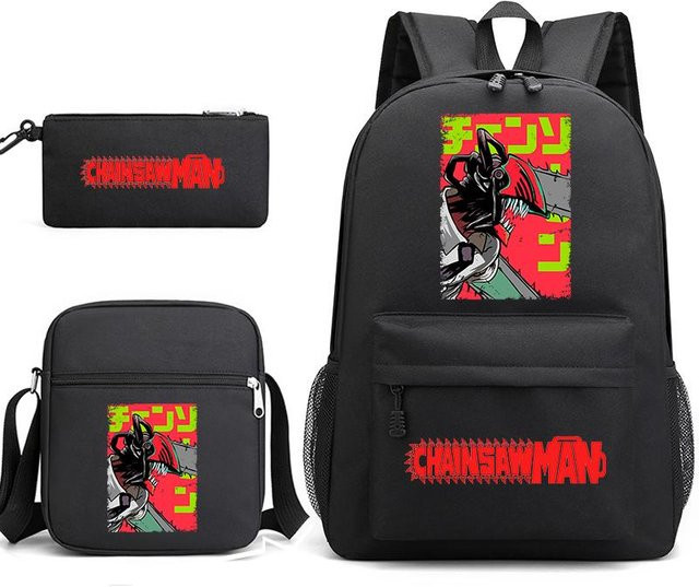 Bandai Kettensägenmann Rucksack-Set in Schwarz mit Umhängetasche und Federmäppchen für Schüler und Studenten - Bild 1