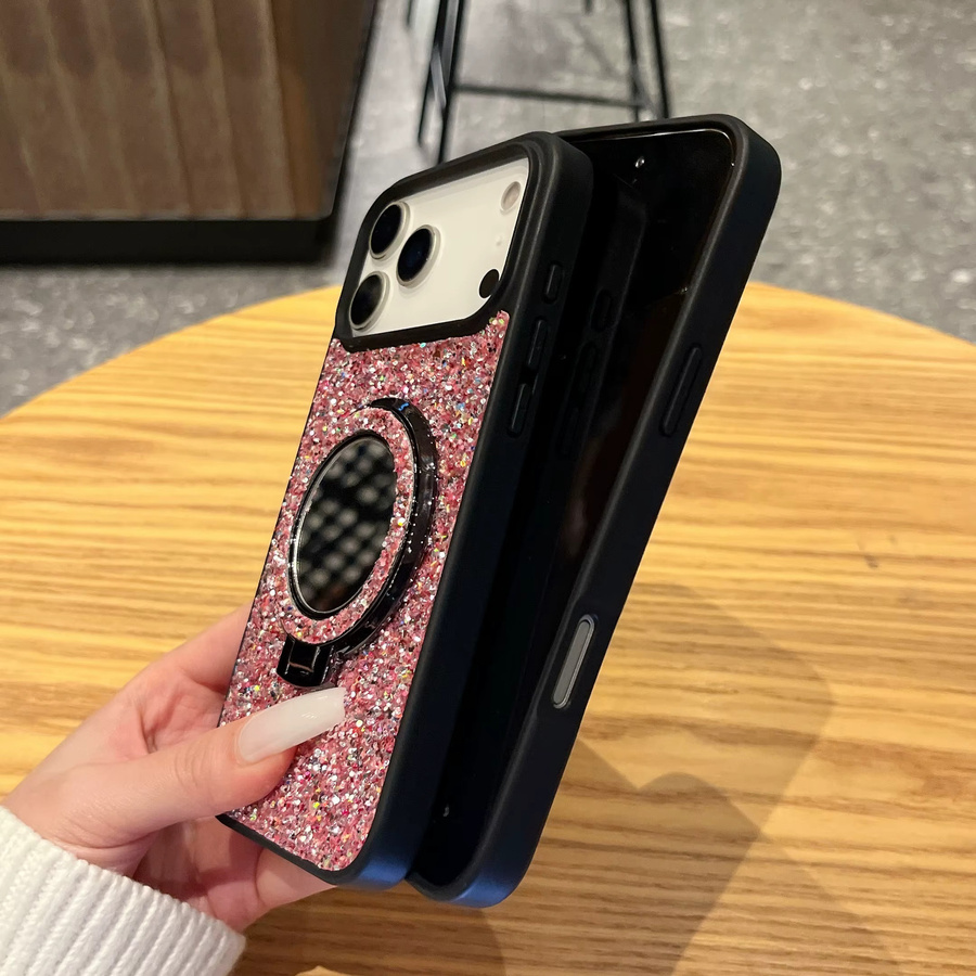 Luxuriöser Glitzer-Spiegel-Handyständer für iPhone 17 Pro Max 16 Pro 15 Plus 14 13 12 11 Pro – High-End Glitzer-Handyhülle mit Ständer in Schwarz - Bild 3