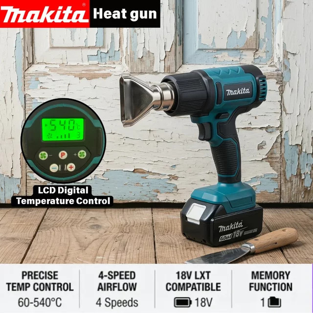 Makita 18V Bürstenloser Akku-Heißluftfön mit LCD-Digitalanzeige und 4-Gang-Luftstrom in Petrol - Bild 1