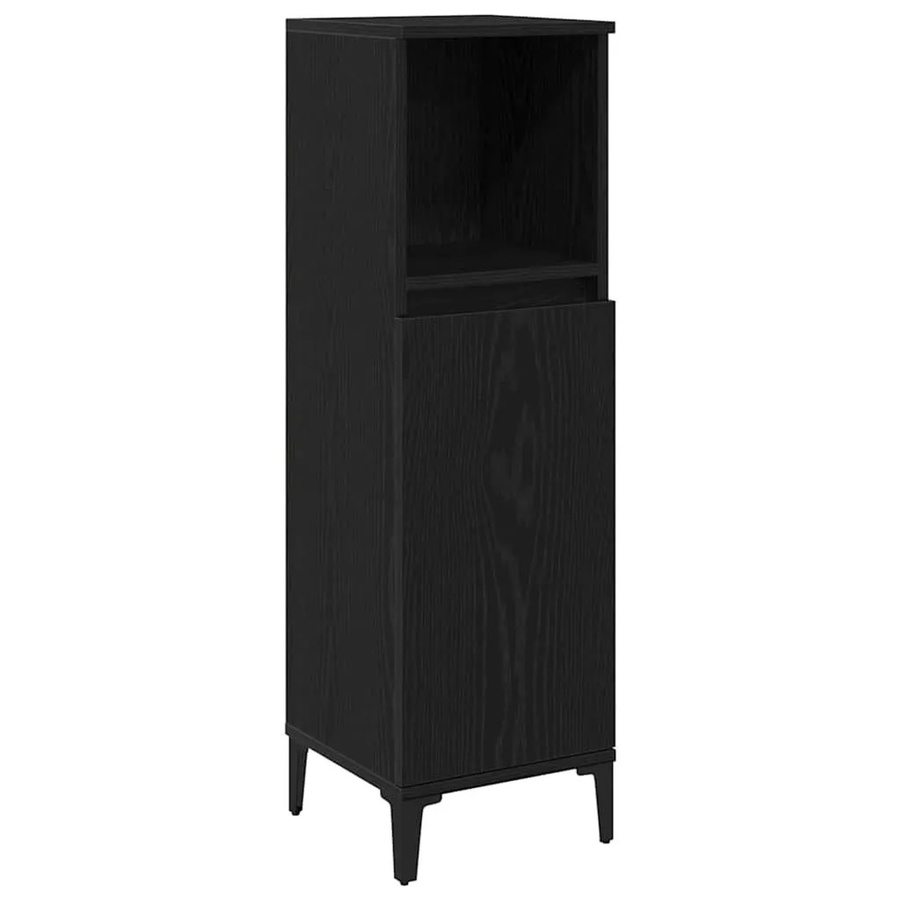 vidaXL Badezimmerschrank in Schwarz und Eichen-Optik mit Tür und Regalfächern, B/T/H: 30 x 30 x 100 cm - Bild 2