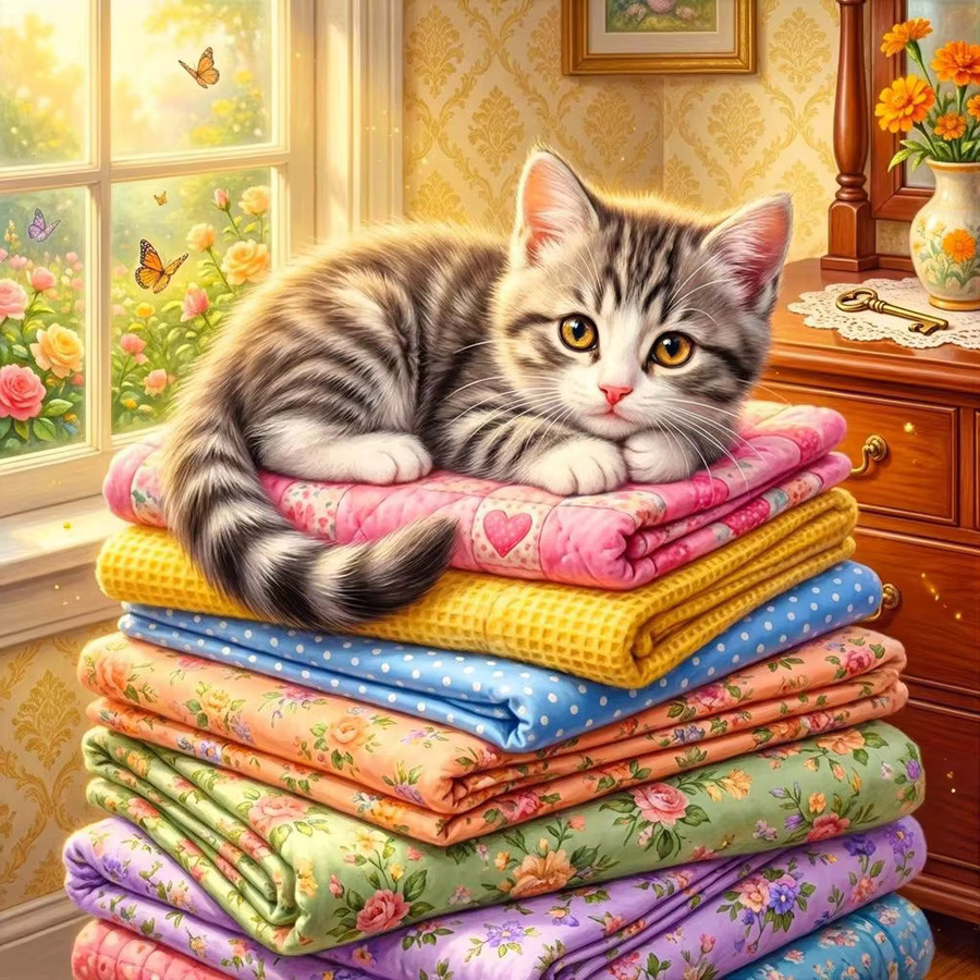 Huacan Diamantmalerei Set mit Katzen-Motiv als Cartoon-Strass-Stickerei für Vollrunde Steinchen - Bild 3
