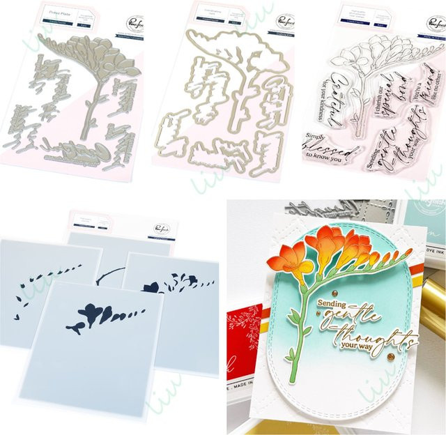 Freesia Flourish Metall-Stanzformen, Stempelschablone und Heißfolie in Silber für DIY Scrapbooking und Fotoalben - Bild 1
