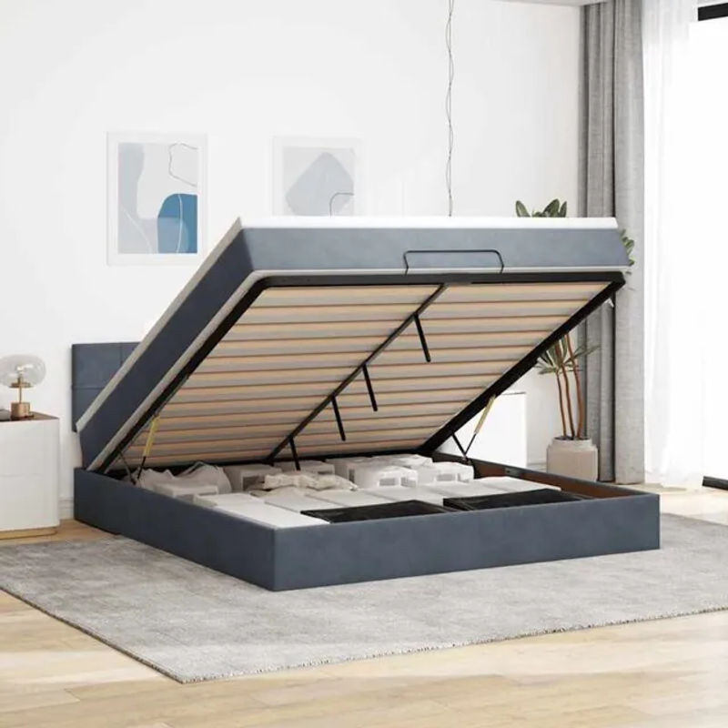 Vidaxl Ottoman Polsterbett mit Matratze und LED-Beleuchtung aus Samt in Anthrazit, B/T/H: 160 x 200 cm - Bild 1