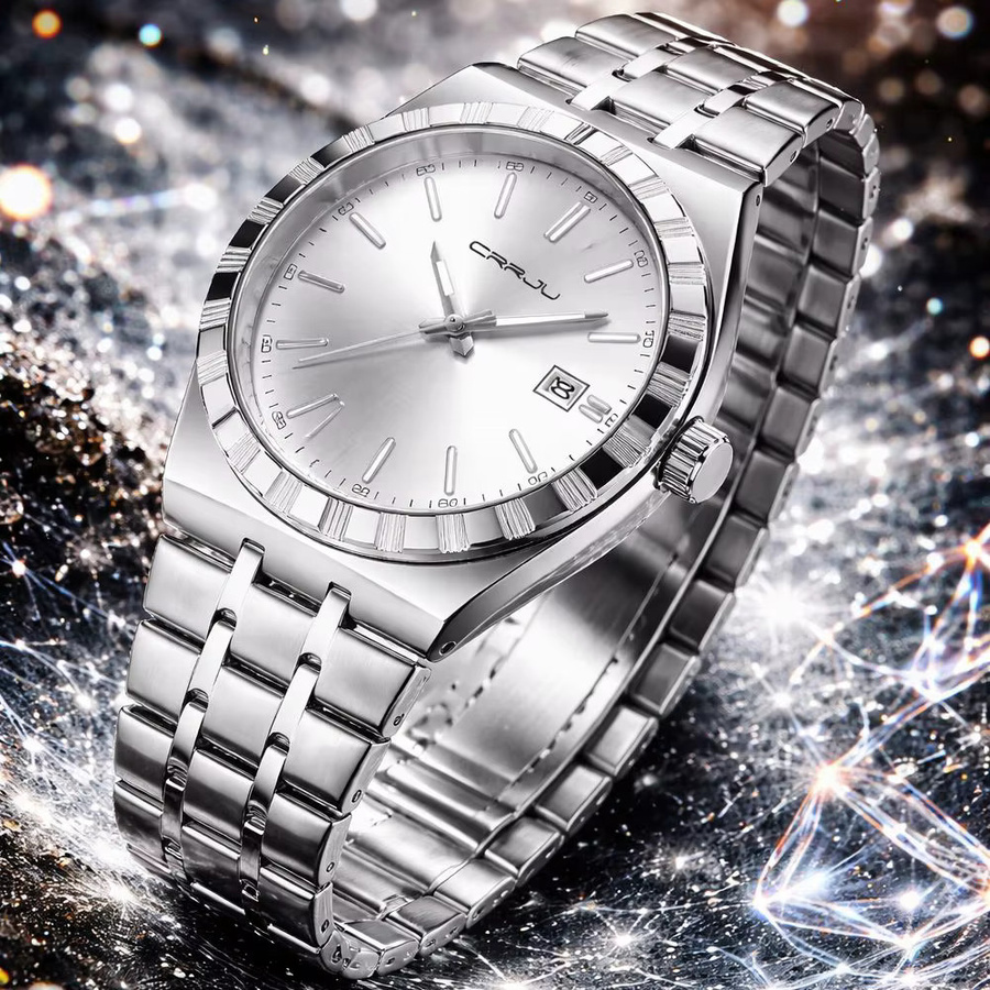 CRRJU Armbanduhr Edelstahl, Silber, Analoguhr, Quarz, Datum, Herren - Bild 3