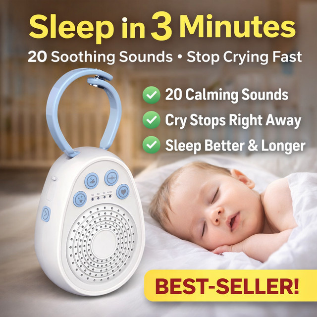 ZUNIQO Baby White Noise Maschine mit 20 beruhigenden Klängen, tragbares USB-Mini-Schlafgerät für Neugeborene in Blau und Weiß - Bild 1