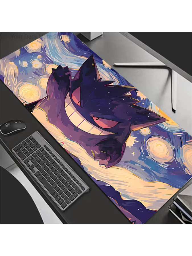 Potdemiel Gaming-Mauspad Pokemon Gengar Van Gogh Starry Night, große Schreibtischunterlage in Multicolour mit rutschfester Basis - Bild 2