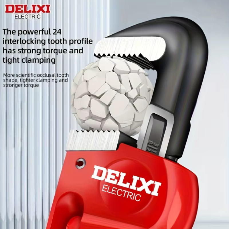 DELIXI ELECTRIC Rohrzange aus Kohlenstoffstahl in Rot, verstellbare Zange mit gezahnten Backen für die Rohrreparatur - Bild 4