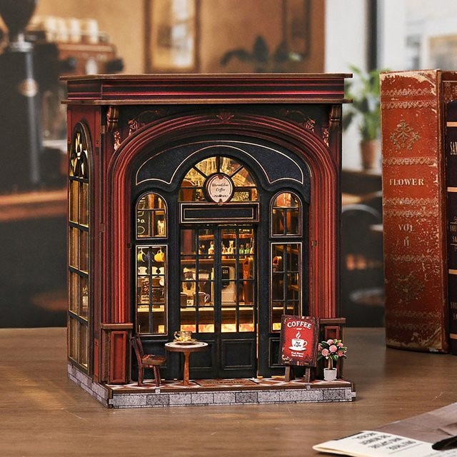 zuuton DIY Buchnischen-Set, 3D Holz-Miniatur-Puppenhaus Bausatz, mit LED-Beleuchtung - Bild 1