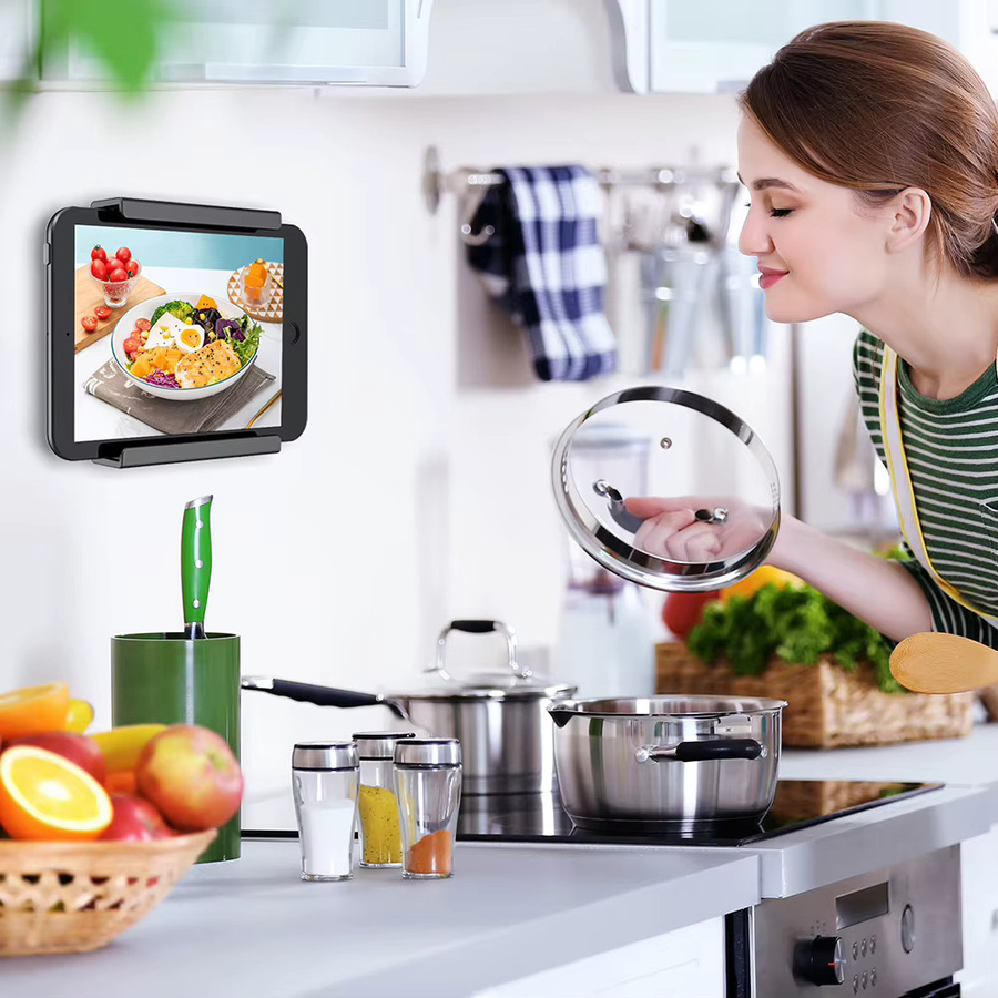 ALLOYSEED 2er-Set universeller wandmontierter Tablet-Ständerhalter in Schwarz zur Befestigung per Klebstoff oder Schrauben für iPad, iPhone, Samsung, Xiaomi und Lenovo - Bild 1