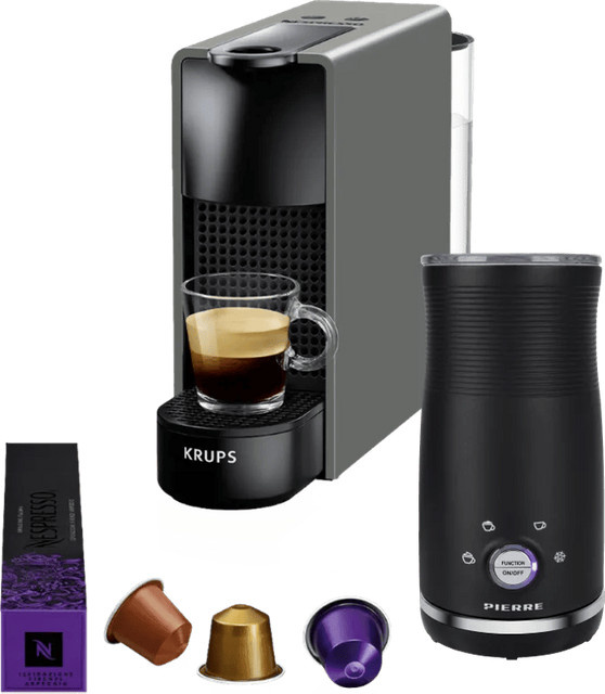 Krups Nespresso Essenza Mini XN110B Kapselmaschine in Grau mit Pierre Milchaufschäumer - Bild 1