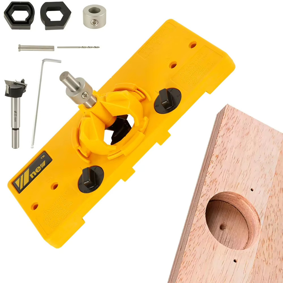 Toorise Scharnier Jig Bohrführung für 35mm Cup Style Scharniere mit Forstner Bohrer für Holzbearbeitung und DIY in Blau und Gelb - Bild 2