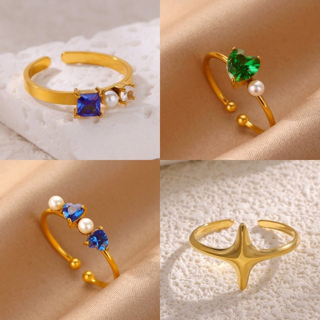 HPTOTMG Ring Damen, 18 Karat vergoldet, Perle, Zirkonia - Bild 1