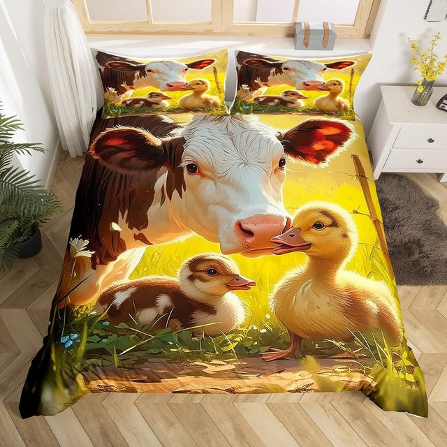 Bettwäsche-Set Your Warm Home mit Highland Cattle Motiv in Mehrfarbig, bestehend aus Bettbezug und Kissenbezügen im rustikalen Bauernhaus-Stil, B/H: 155 x 215 cm, Kissen: 50 x 70 cm - Bild 1