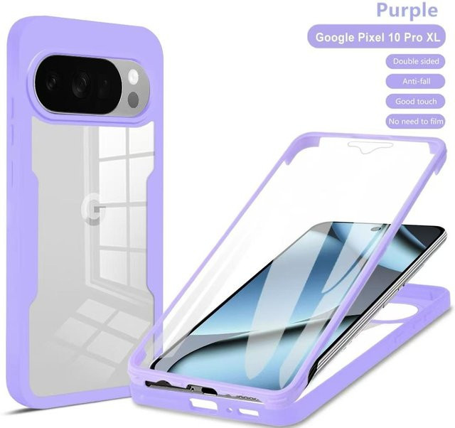 Xiangyun 3in1 Armor 360 Grad Vollschutz Hülle mit Displayschutz für Google Pixel 10, 10A, 9 Pro XL und 9, Transparent Violett - Bild 1