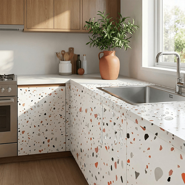 Selbstklebende Terrazzo-Tapete von TTOKKONG WALLPAPER aus Aluminiumfolie in modernem Design für Küche und Badezimmer - Bild 1