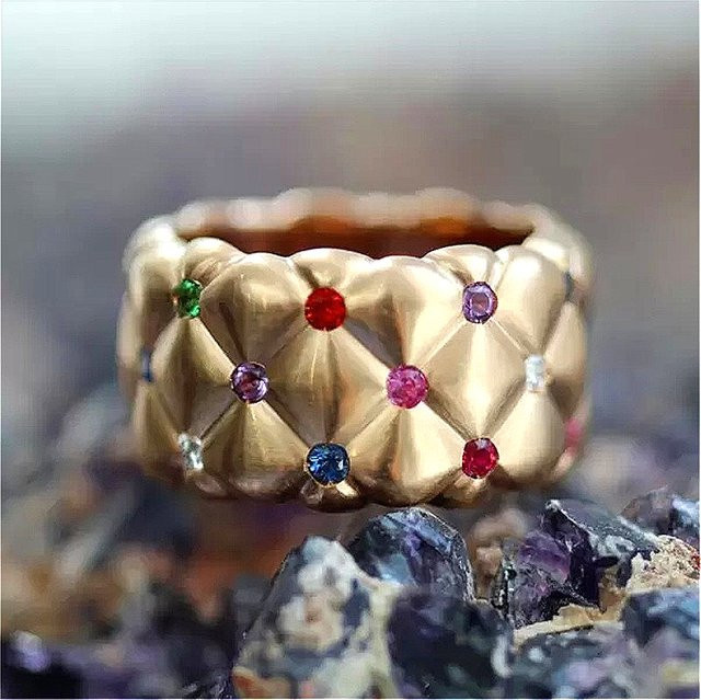 YoYo Ring, bunte synthetische Zirkonia-Steine, Goldüberzug, Damen - Bild 1