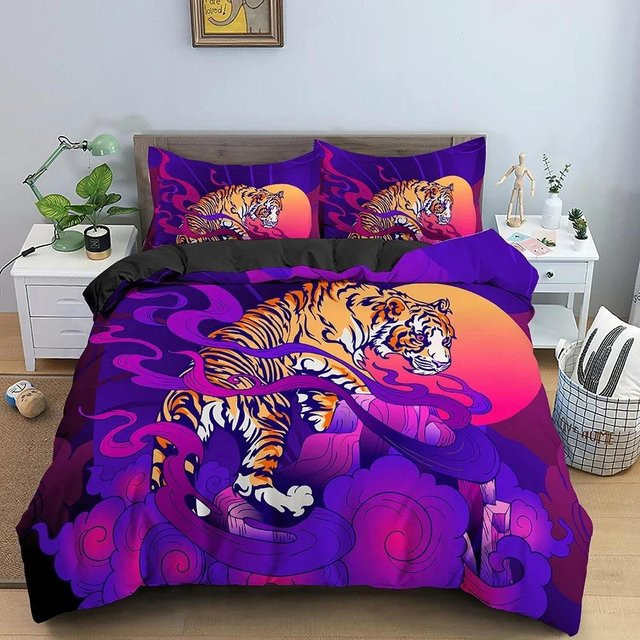Bettwäsche-Set mit 3D-Tigerdruck inklusive Kissenbezügen, 2-teiliges Heimtextil-Set, Bettdeckenbezug Breite: 133 cm, Länge: 200 cm (Annahme basierend auf Standard-Queen/King-Maßen, da Originaltext nur 70x133cm angibt, was für ein Set unlogisch ist; falls - Bild 1