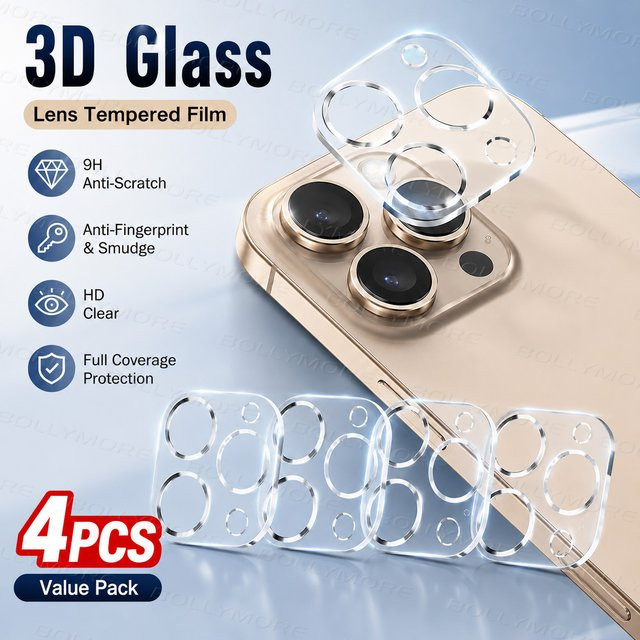 BOLLYMORE 4er-Set Ultra-klarer transparenter Linsenschutz für iPhone 17 Pro Max, 16, 15, 14, 13 Pro, 12 und 11 zum Schutz der Handykamera - Bild 1