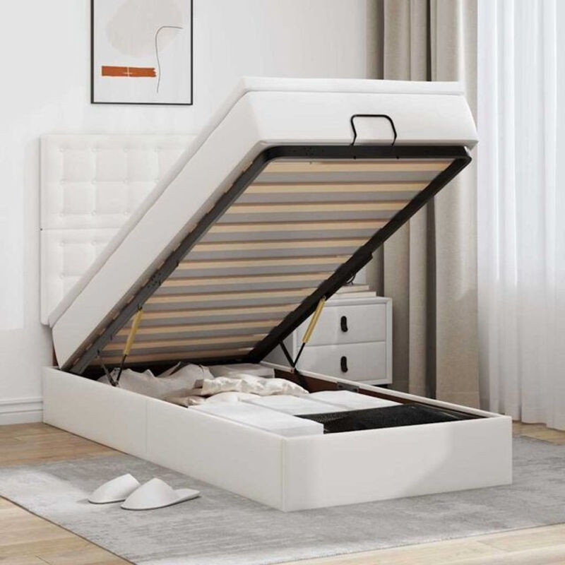 vidaxl Ottoman Polsterbett mit Matratze und LED in Weiß aus Kunstleder B/T: 100 x 200 cm - Bild 1