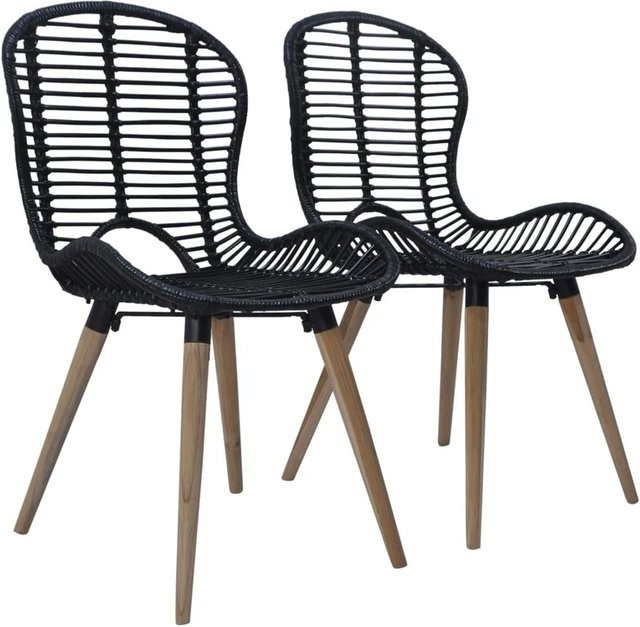 Furnicato Esszimmerstühle 2er Set in Schwarz und Natur aus Rattan und Holz im Vintage-Design, B/T/H: 45 x 48 x 85 cm, Höhe: 110 cm - Bild 1