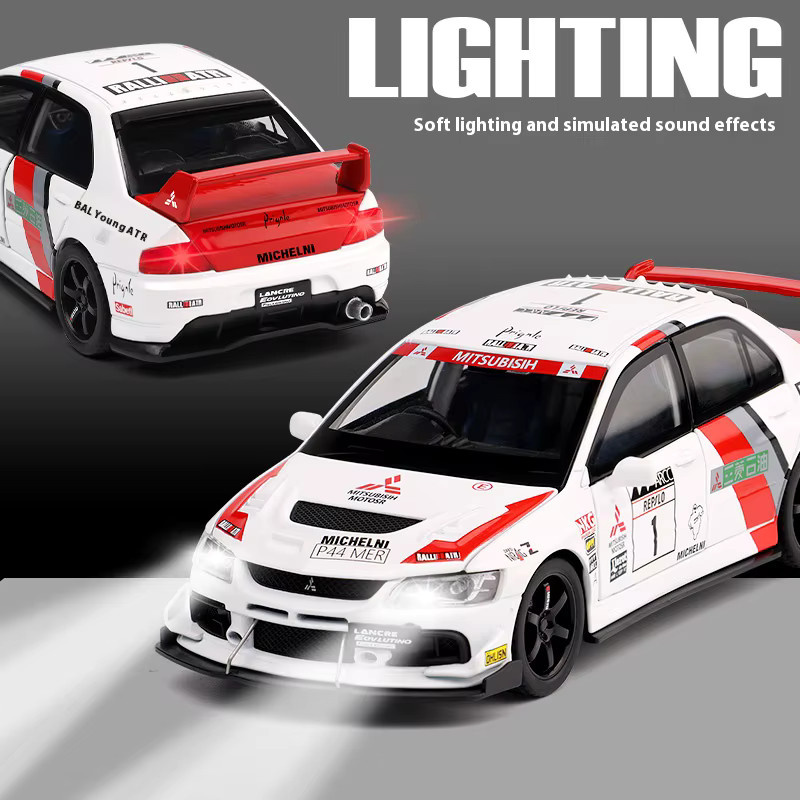 Mitsubishi EVO Automodell, 1:32, Metalldruckguss, mit Sound und Licht - Bild 6
