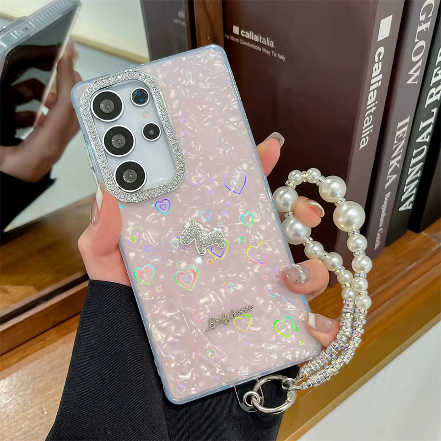 Luxuriöse Glitzer-Strass-Handyhülle mit Laser-Herzmuster für Samsung Galaxy S26 S25 S24 Ultra Plus S25 Edge in Pink - Bild 3