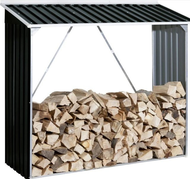 Duramax Metall Kaminholzregal mit Dach in Schwarz, H x B x T: 162 x 182 x 74 cm - Bild 1